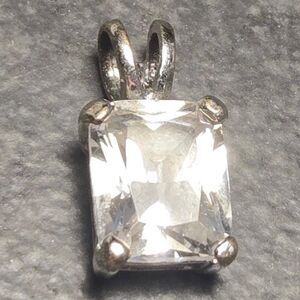 Clear white rectangle stone Sterling Silver 925 Pendant